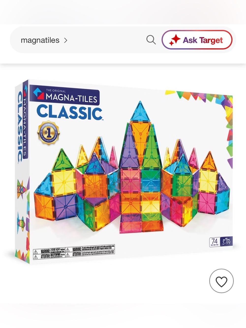 Magna-Tiles Classic 74-Piece Clear Multicolor Magnetic Building Set Pre-Owned
